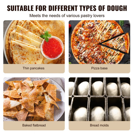 VEVOR Pizzadeegdeegpers 76,2 tot 304,8 mm, 1-5,5 mm diktevervaardigingsmachine voor het persen van pizza Handmatige keuken, 260 stks/u elektrische pizzadeegpers, commerciële roestvrijstalen deegroller