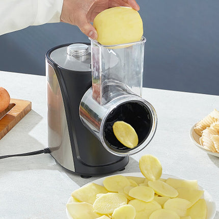 VEVOR Elektrische kaasrasp / salademaker, 250 W slacentrifuge, elektrische groentesnijder Groentesnijder, fruithakselaar met 5 hulpstukken, voedselsnijder gemaakt van roestvrij staal en ABS