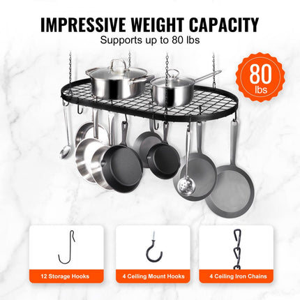 VEVOR Plafondhangend pottenrek 32 inch pottenrek met 12 S-haken