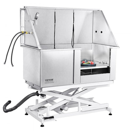 VEVOR Professionele hondenverzorgingskuip 127cm roestvrijstalen huisdierenbad hondenwasstation max. 150kg honden in hoogte verstelbaar hondenwassysteem huisdierverzorgingskuip met rechterdeur hondendouche waskuip