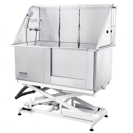 VEVOR Professionele hondenverzorgingskuip 127cm roestvrijstalen huisdierenbad hondenwasstation max. 150kg honden in hoogte verstelbaar hondenwassysteem huisdierverzorgingskuip met rechterdeur hondendouche waskuip