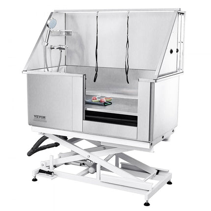 VEVOR Professionele hondenverzorgingskuip 127cm roestvrijstalen huisdierenbad hondenwasstation max. 150kg honden in hoogte verstelbaar hondenwassysteem huisdierverzorgingskuip met rechterdeur hondendouche waskuip