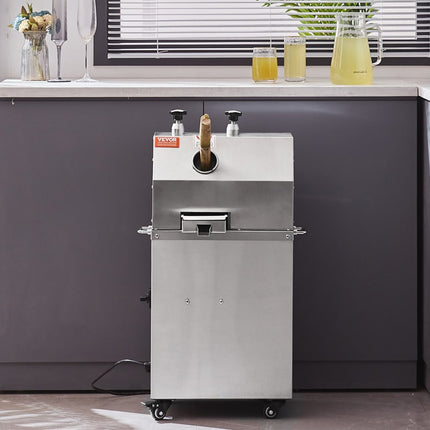 VEVOR elektrische suikerrietpers, 750 W suikerrietpers met 300 kg/u hoog vermogen, 3 roestvrijstalen rollen, 2,4 inch grote inlaat, suikerrietpers op wielen voor thuis/commercieel