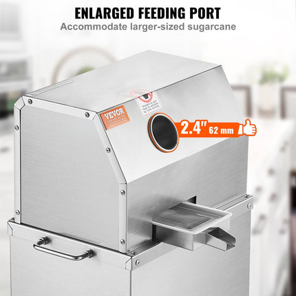 VEVOR elektrische suikerrietpers, 800 W suikerrietpers met 300 kg/u hoge prestaties, 3 roestvrijstalen rollen, 62 mm grote inlaat, inclusief schilblad Suikerrietpers Oprolbaar commercieel