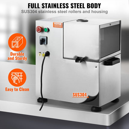 VEVOR elektrische suikerrietpers, 800 W suikerrietpers met 300 kg/u hoog vermogen, 4 roestvrijstalen rollen, 60,96 mm grote inlaat, inclusief schilblad Suikerrietpers Commercieel