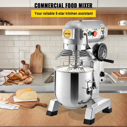 VEVOR Keukenmachine, Commerciële Kneedmachine met 10Qt RVS Kom, 850W Zware Elektrische Keukenrobot met 3 Snelheden 113/184/341RPM, Deeghaak Klopklopper Inbegrepen, Staande Mixer voor Bakkerij Pizzeria