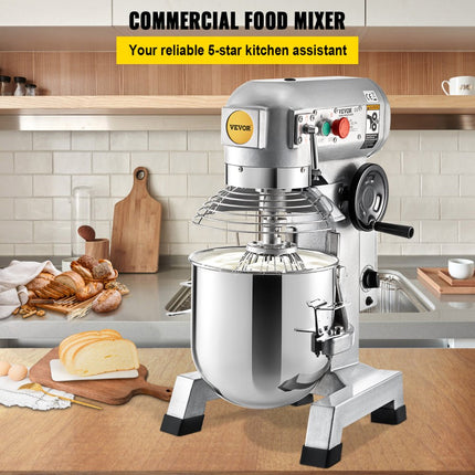 VEVOR Keukenmachine, Commerciële Kneedmachine met 30 Qt RVS Kom, 1500 W Zware Elektrische Keukenrobot 3 Snelheden 108/199/382 RPM, Deeghaak Klopklopper Inbegrepen, Staande Mixer voor Bakkerij Pizzeria