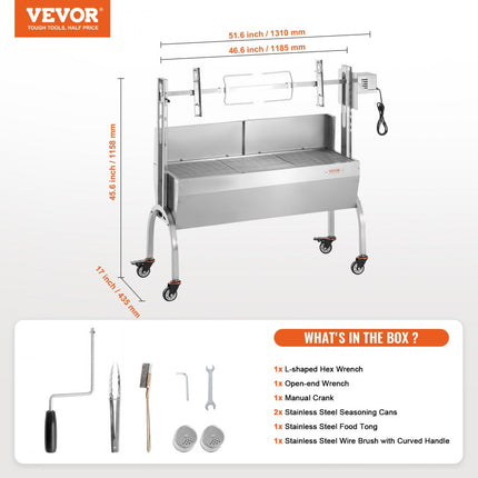 VEVOR lamsgrill speenvarkengrill spitbraadgrill 52W 90kg voorruit