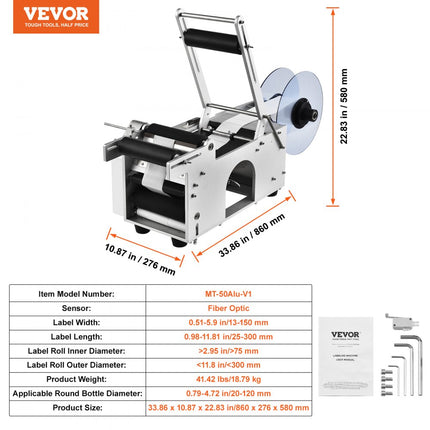 VEVOR Semi-automatische etiketteermachine 20-50 etiketten per minuut etiketteermachine etiketbreedtes van 13-150 mm, etiketlengtes van 25-300 mm prijskaartjes flessenetiketteermachine