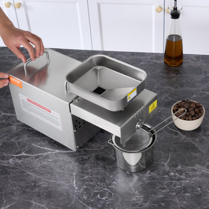 VEVOR elektrische oliepers, 700 W roestvrijstalen olie-extractiemachine, 140 ℃ constante temperatuur, hete persoliepers voor het persen van pinda's, sesamzaad, koolzaad, theezaden