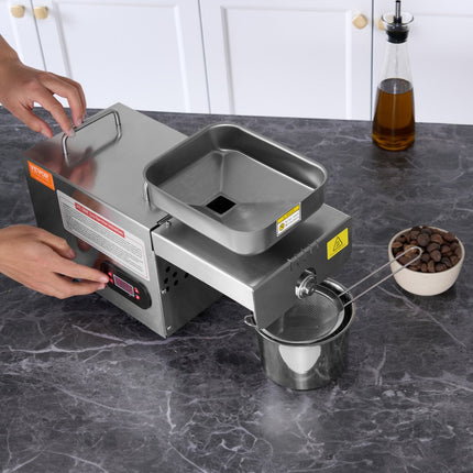 VEVOR elektrische oliepers, 850 W roestvrijstalen olie-extractiemachine, 0-300 ℃ instelbare temperatuur, hete persoliepers voor het persen van pinda's, sesamzaden, koolzaad, theezaden