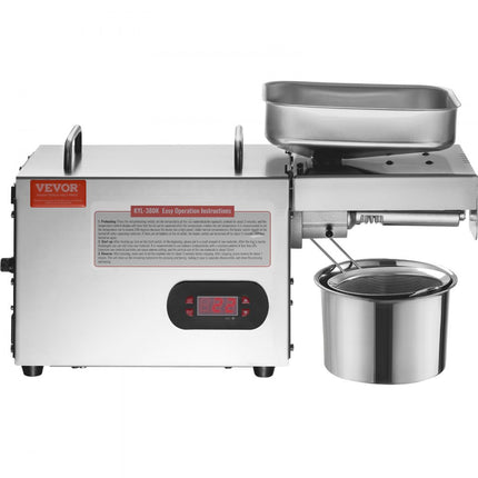 VEVOR elektrische oliepers, 850 W roestvrijstalen olie-extractiemachine, 0-300 ℃ instelbare temperatuur, hete persoliepers voor het persen van pinda's, sesamzaden, koolzaad, theezaden