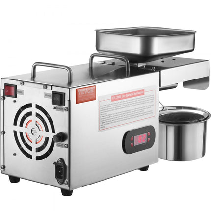 VEVOR elektrische oliepers, 850 W roestvrijstalen olie-extractiemachine, 0-300 ℃ instelbare temperatuur, hete persoliepers voor het persen van pinda's, sesamzaden, koolzaad, theezaden