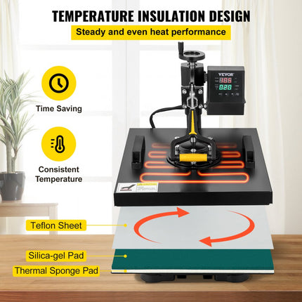 VEVOR Warmte Persmachine Transferpers Hittepers Warmtepersmachine 2 in 1 Sublimatie Machine 1500W Warmteoverdrachtsprinter met Lcd Digitaal Display