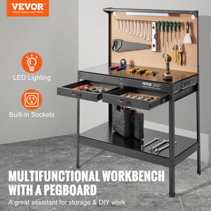 VEVOR werkbank werktafel werktafel werkplaatstafel met stopcontacten 120x60cm