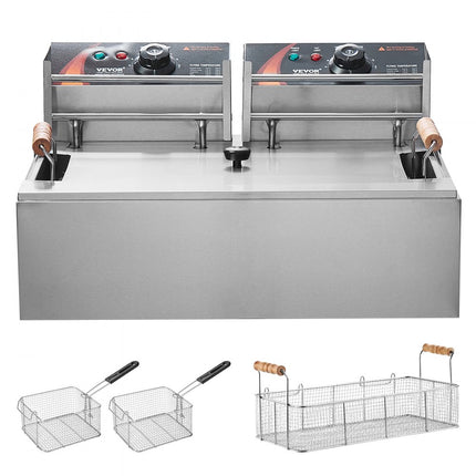 VEVOR Commerciële Elektrische Friteuse 2500W 12L RVS Upgrade 200°C