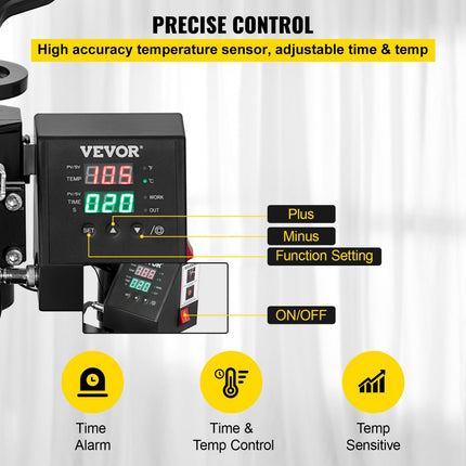 VEVOR Warmte Persmachine 2-in-1 Transferpers 25,4 x 30,5 cm Hittepers 650 W Textielpers Diy Warmtepers 0-250 °C Hete Pers 360 Grand Draaibare Basis