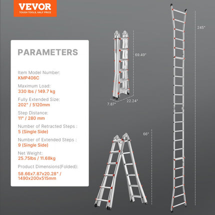 VEVOR telescopische ladder A-frame 20ft verlenging multifunctionele huiswerkladder