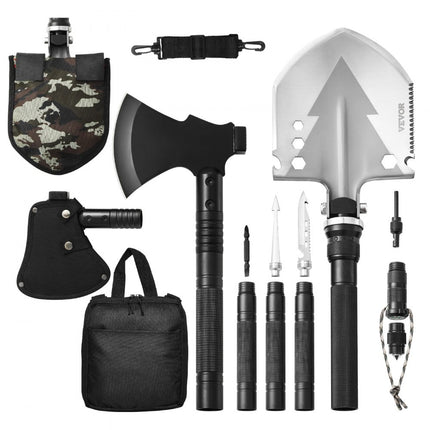 VEVOR Survival Shovel Survival Axe 16-in-1 Camping Opvouwbare Spade met Bijl