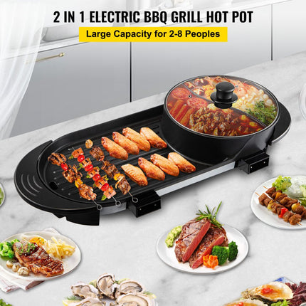 VEVOR 2 in 1 Bbq Grill Hete Pot 2200W Multifunctionele Elektrische Grill Hot Pot 67 x 28 x 17 cm Grill Indoor Hot Pot Gemaakt van Aluminium Roestvrij