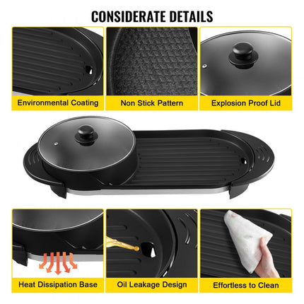 VEVOR 2 in 1 Bbq Grill Hete Pot 2200W Multifunctionele Elektrische Grill Hot Pot 67 x 28 x 17 cm Grill Indoor Hot Pot Gemaakt van Aluminium Roestvrij