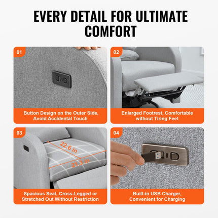 VEVOR elektrische fauteuil met draai- en schuiffunctie, draagvermogen van 250 lb, draaibare fauteuil met draai- en verstelbare hoek, met polyester oppervlak voor woonkamer, slaapkamer, lichtgrijs