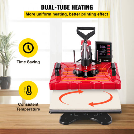 VEVOR Warmte Persmachine Heat Press Machine 12 x 15 Sublimatie Printer Digitaal LED-Display Transferpers 8 in 1 Hittepers met Benodigde Accessoires