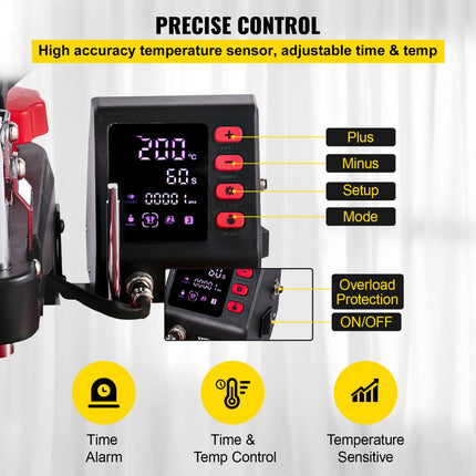 VEVOR Warmte Persmachine Heat Press Machine 12 x 15 Sublimatie Printer Digitaal LED-Display Transferpers 8 in 1 Hittepers met Benodigde Accessoires