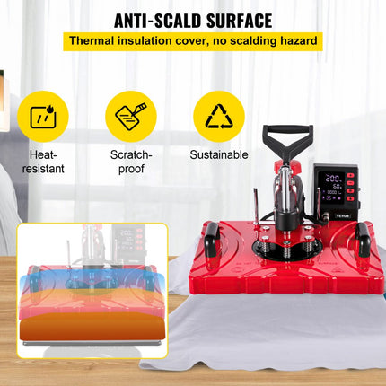 VEVOR Warmte Persmachine Heat Press Machine 12 x 15 Sublimatie Printer Digitaal LED-Display Transferpers 8 in 1 Hittepers met Benodigde Accessoires