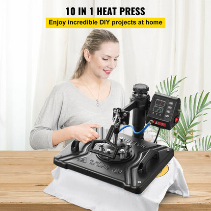 VEVOR Transferpers Hittepers 10 in 1 Warmte Persmachine 12 x 15 T-shirt Pers Zwart voor Pennen Mokken Caps