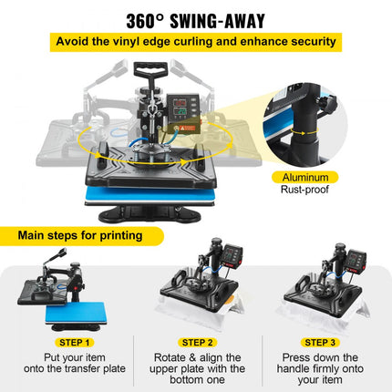 VEVOR Transferpers Hittepers 10 in 1 Warmte Persmachine 12 x 15 T-shirt Pers Zwart voor Pennen Mokken Caps