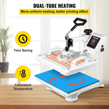 VEVOR Warmte Persmachine Transferpers Hittepers 5in1 Heat Press 30 x 38 cm met T-Shirt/Mokken/Hoed/Schoenpers Wit