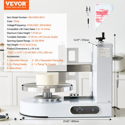 VEVOR taartdecoratiemachine taartcrème verdeelmachine 15,24-35,56cm wit