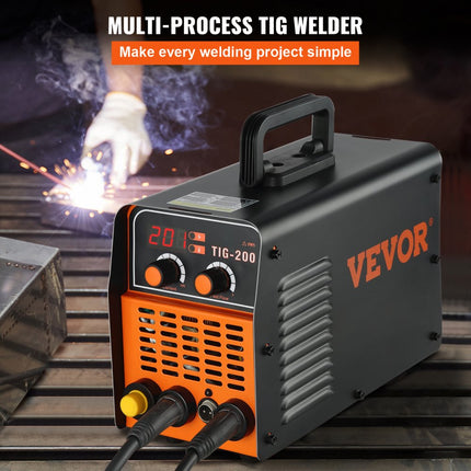 VEVOR TIG-200C TIG/MMA ARC-combinatielasmachine-omvormer 20-200A 40W 230V lasser, 1-3,2 mm TIG-elektroden, 1-4 mm MMA-elektroden, IP21 waterdicht, automatische uitschakelfunctie