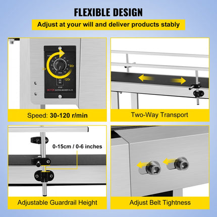 VEVOR Bandtransporteur Pvc elektrische transportbandmachine met roestvrijstalen dubbele vangrail