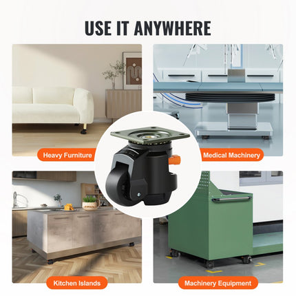 VEVOR set van 4 zwenkwielen φ63,5 mm meubelwielen 360 graden draaibare transportwielen 1 ton draagvermogen zware wielen van nylon nivelleerwielen lastwielen voor houten planken meubelwerkbanken