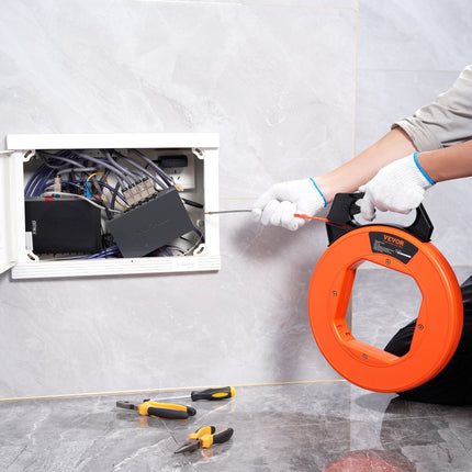 VEVOR kabelintrekhulp 38,1 m hoogwaardige intrekspiraal PET incl. katoenen handschoenen en sluiting trekdraad voor lege buizen met breukvaste kabel [4,5 mm] intrekveer intrekhulp