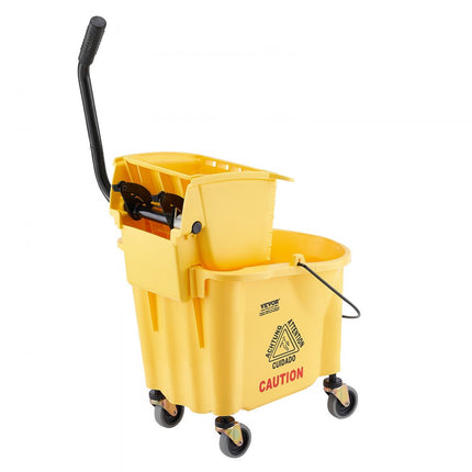 VEVOR Mop Emmer Mop Emmer met Wringer, 26 QT Commerciële Mop Emmer met Zijpers, Mop Emmer en Wringer Combo op Wielen, Professioneel/Industriële/Commerciële Vloerreiniging, Geel
