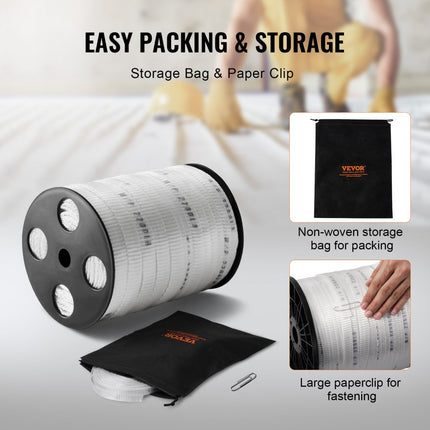 VEVOR polyester spanband 38' x 0,6'' 998 kgf trekvermogen bedrukte kabeltrekband voor verpakking, tuinieren, commerciële elektriciteit, bedrading, wit