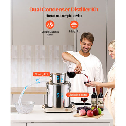 VEVOR Moonshine Still 5 Gal Water Alcohol Distilleerder Brouwset Roestvrij staal