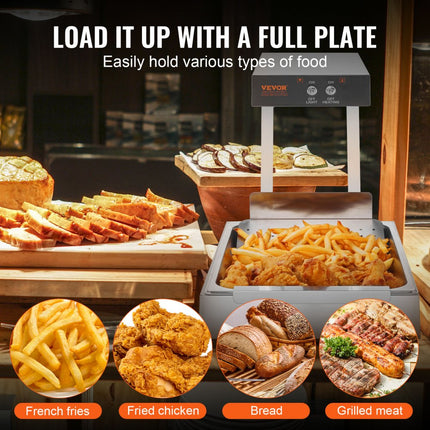 VEVOR Frieten Voedselverwarmer, 750W Commerciële Voedselverwarmingslamp, Elektrisch roestvrijstalen warmtelichtafgiftestation, Aanrecht 104-122°F Frieten Voedselverwarmer voor Frieten Buffet Keuken Restaurant