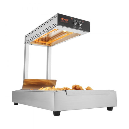 VEVOR Frieten Voedselverwarmer, 750W Commerciële Voedselverwarmingslamp, Elektrisch roestvrijstalen warmtelichtafgiftestation, Aanrecht 104-122°F Frieten Voedselverwarmer voor Frieten Buffet Keuken Restaurant