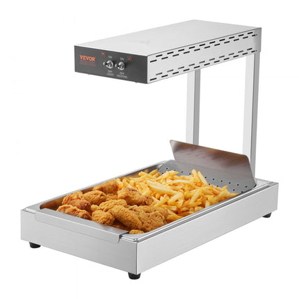 VEVOR Frieten Voedselverwarmer, 750W Commerciële Voedselverwarmingslamp, Elektrisch roestvrijstalen warmtelichtafgiftestation, Aanrecht 104-122°F Frieten Voedselverwarmer voor Frieten Buffet Keuken Restaurant