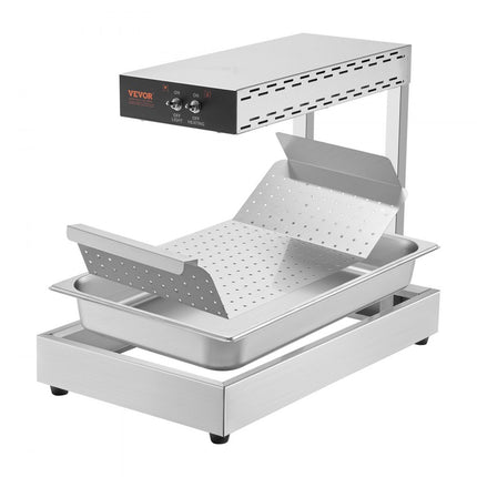VEVOR Frieten Voedselverwarmer, 750W Commerciële Voedselverwarmingslamp, Elektrisch roestvrijstalen warmtelichtafgiftestation, Aanrecht 104-122°F Frieten Voedselverwarmer voor Frieten Buffet Keuken Restaurant