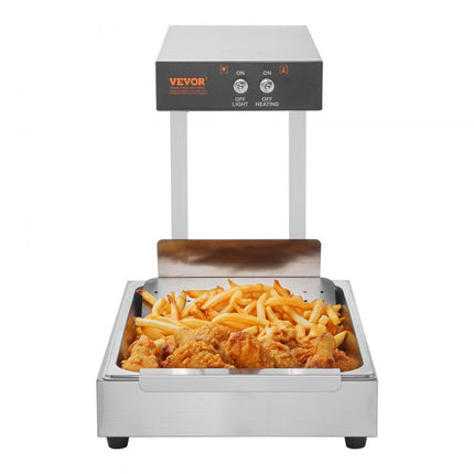 VEVOR Frieten Voedselverwarmer, 750W Commerciële Voedselverwarmingslamp, Elektrisch roestvrijstalen warmtelichtafgiftestation, Aanrecht 104-122°F Frieten Voedselverwarmer voor Frieten Buffet Keuken Restaurant