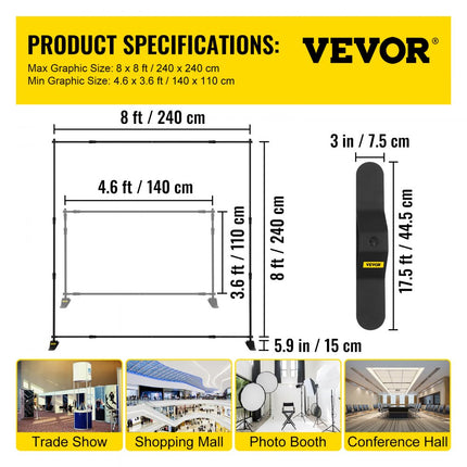 VEVOR Posterstandaard Poster Standaard 8' Banner Stand Advertising Printed Display 54 tot 96 Toon Telescopisch