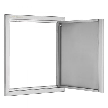 VEVOR Grilltoegangsdeur, 457 x 533 mm, enkele buitenkeukendeur, verzonken gemonteerde roestvrijstalen deur, verticale wanddeur met intrekbare handgreep, voor grilleiland, grillstation, buitenkast