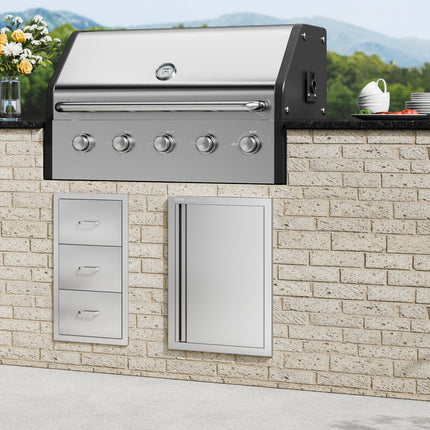 VEVOR Grilltoegangsdeur, 432 x 610 mm, enkele buitenkeukendeur, inbouw roestvrijstalen deur, verticale wanddeur met intrekbare handgreep, voor grilleiland, grillstation, buitenkast