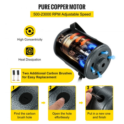 VEVOR Flex Shaft Grinder 380W Hangende Slijpmachine 500-23K TPM Hangmolen Flexshaft Grinder Machine met 1/4 inch 3-klauwplaat & Traploze Voetpedaal 131STKS Accessoires voor Sieraden Polijsten Slijpen