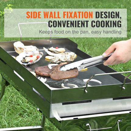 VEVOR grillplaat 430 roestvrij staal 58,7 x 39,5 x 9,9 cm - universele grillplaat 2 mm dik bruikbaar, outdoor BBQ party grillplaat met handgreep gasgrill voor gasgrill, houtskoolgrill en elektrische grillaccessoires